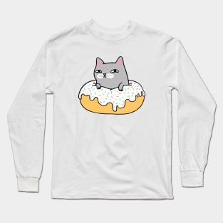 Donut Cat - Grey Cat White Icing Long Sleeve T-Shirt